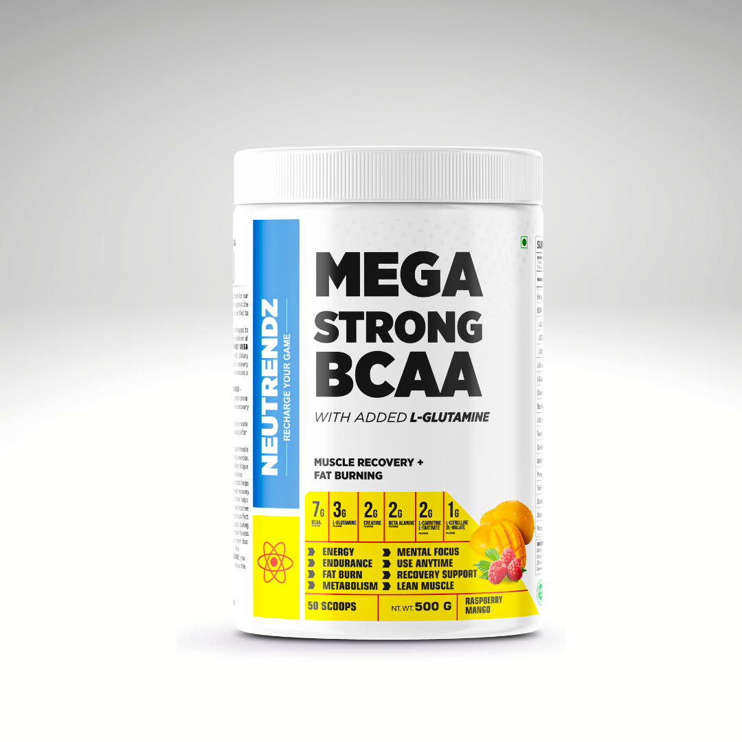 MEGA STRONG BCAA (1080 × 1080 px) MEGA STRONG BCAA 500gm Mango Raspberry - Image 1